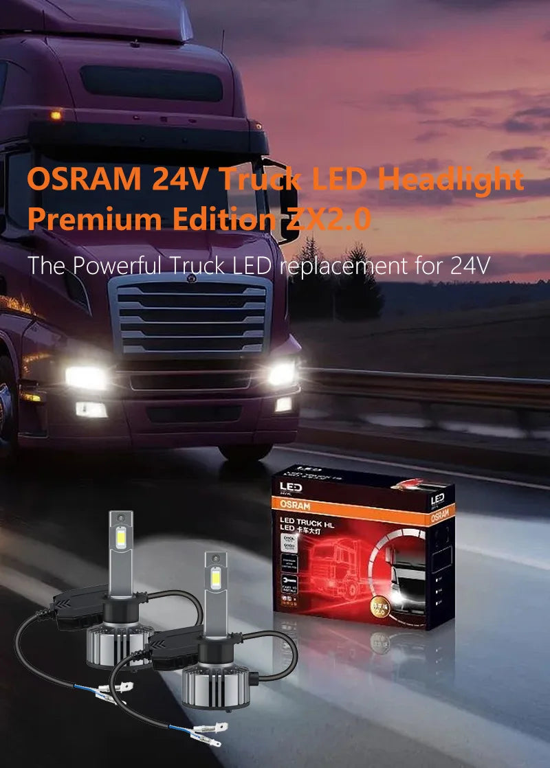 OSRAM 24V LED ZX2.0 Luci Anabbaglianti da Trazione H1 H4 H7 110W 8000LM Super Potenza Luce 6000K Freddo Bianco Aggiornamento Sostituzione Luce Alta-Bassa Potenza