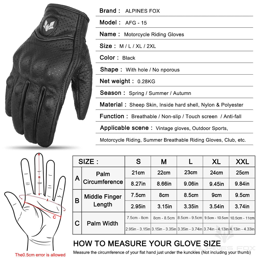2023 Summer New Vintage Leather Motorcycle Gloves Men Black Wear-resistant Guantes Touchscreen Anti-slip Retro Motobiker Luvas 
