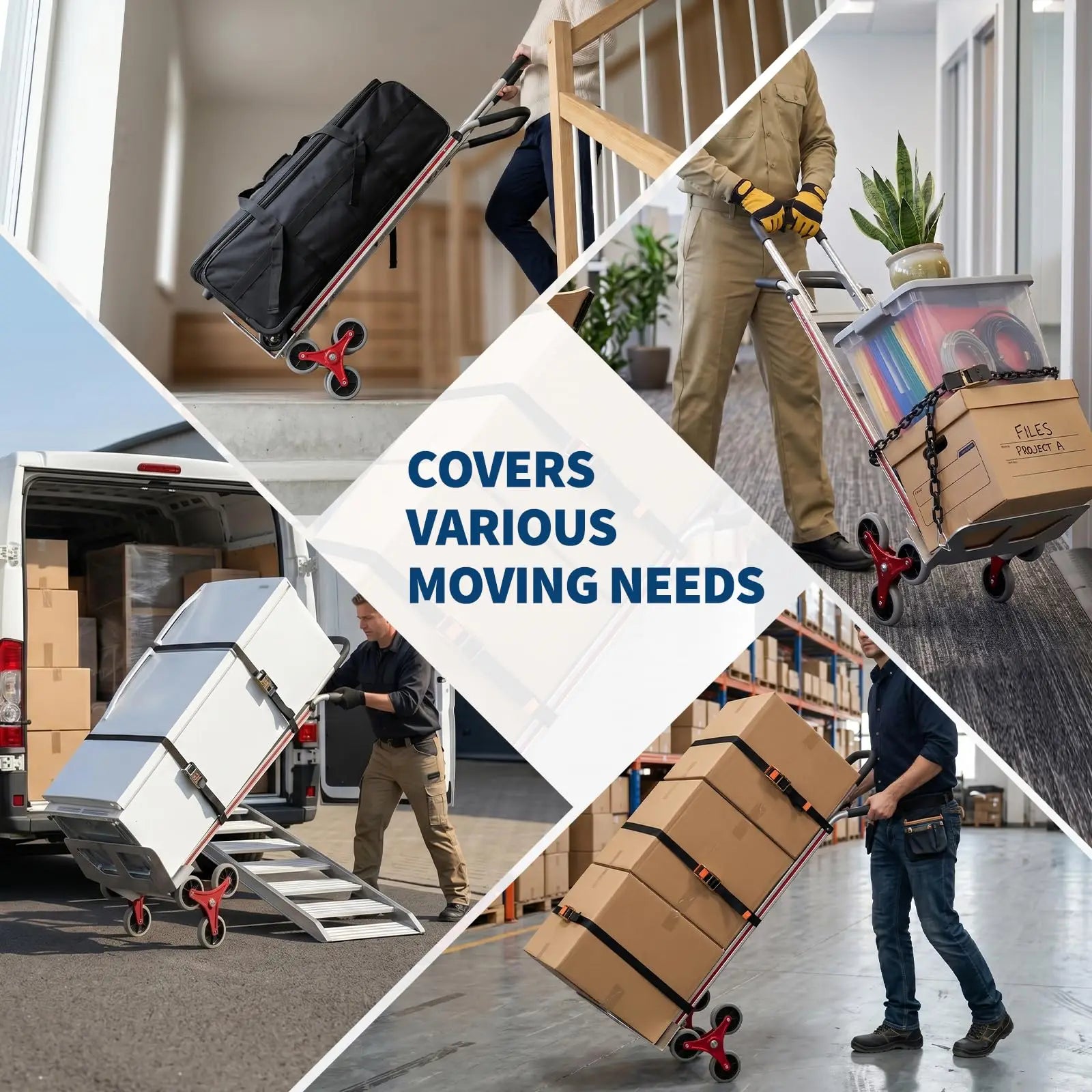 Heavy Duty Stair Climbing Hand Truck 330 lbs, Folding 6-Wheel Cart With Dual Handles, Telescopic Dolly For Moving
