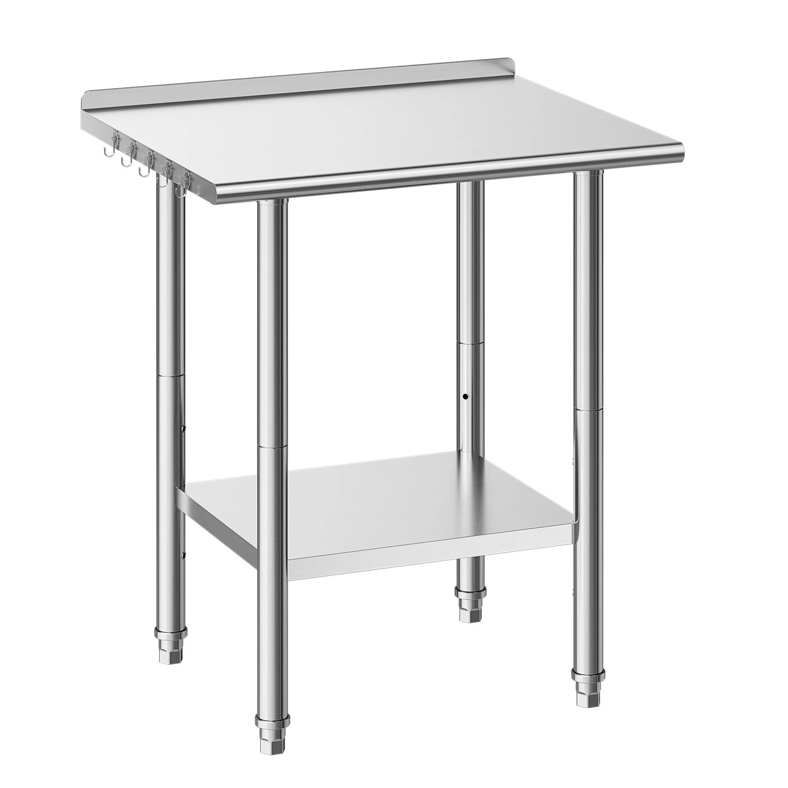 SucceBuy Stainless Steel Work Table with Backsplash Adjustable Undershelf Metal Utility Worktable for Restaurant Home Outdoor