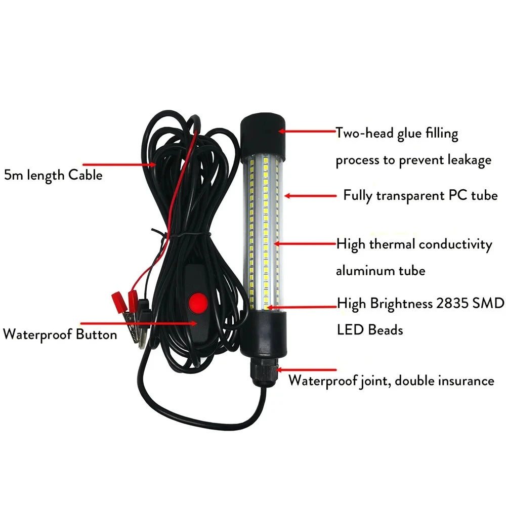 Luz LED sumergible para pesca de 20 W con cable de 5 m