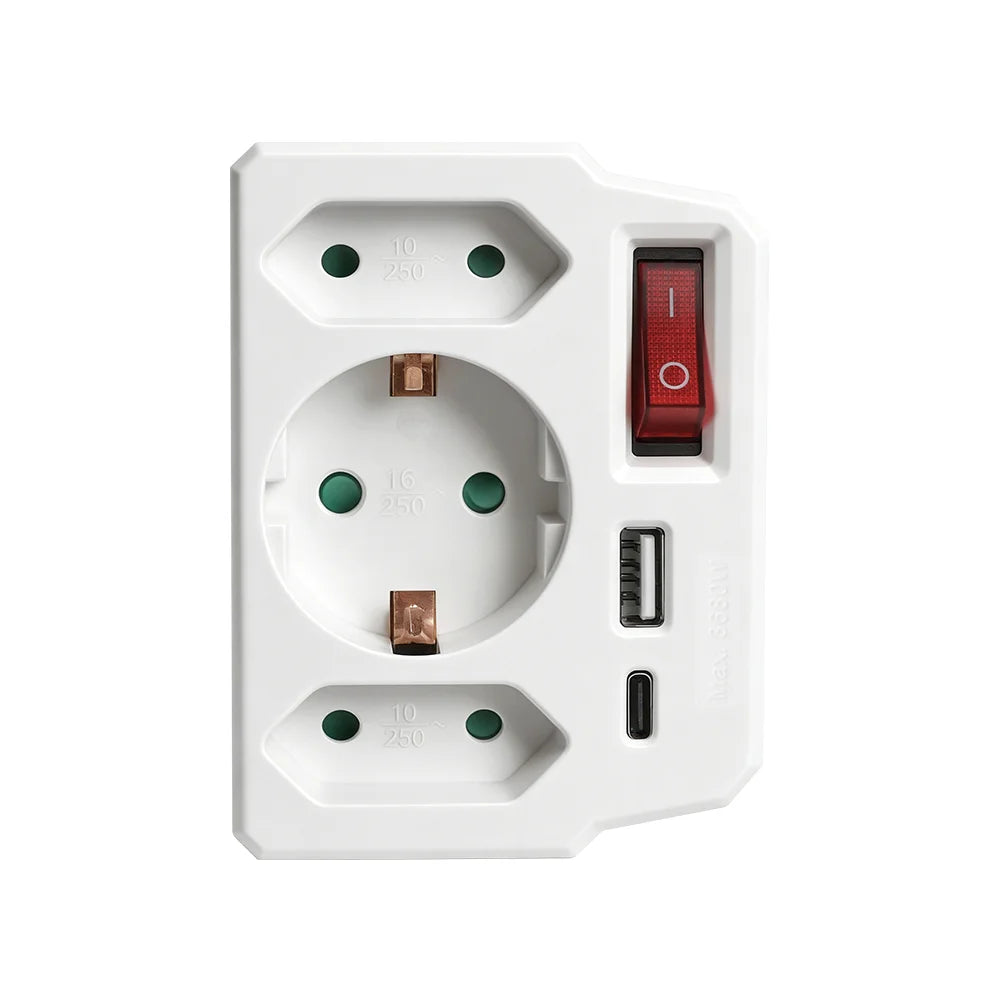 EU Multi-Socket Travel Adapter with Switch