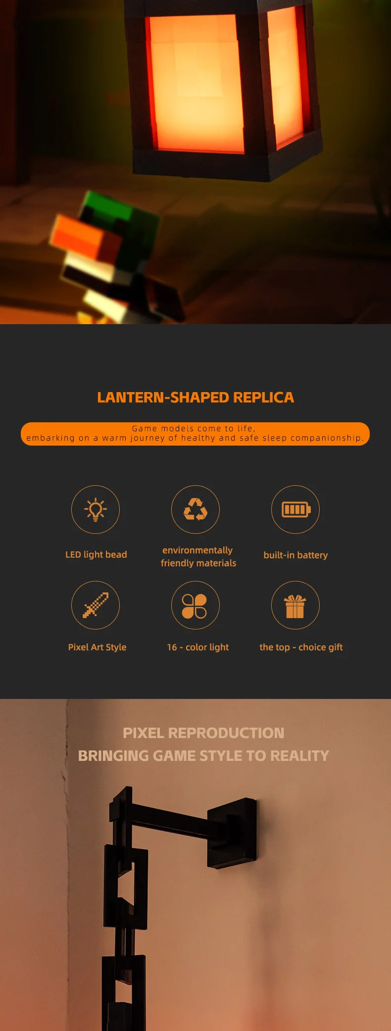 Pixelstil LED-nattlampa med 16 färger och fjärrkontroll