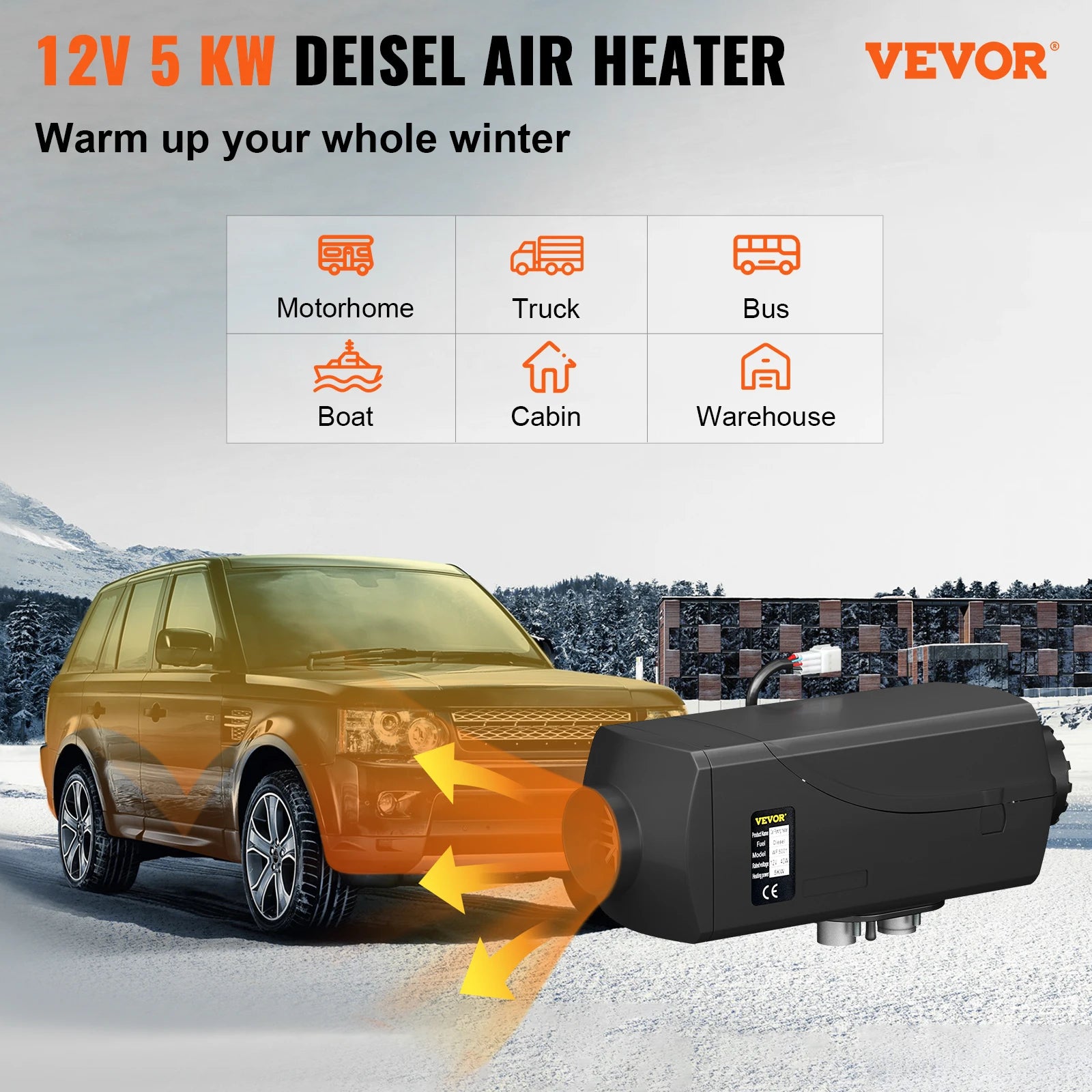 5KW 12V diesel luftvarmer med LCD og fjernbetjening til autocamper, lastbil og båd
