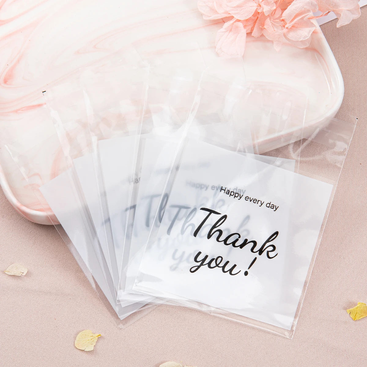 50-100pcs Thank You Gift Bags Candy Cookie Packaging Plastic Adhesive Pouch for Wedding Birthday Favors Small Business Supplies