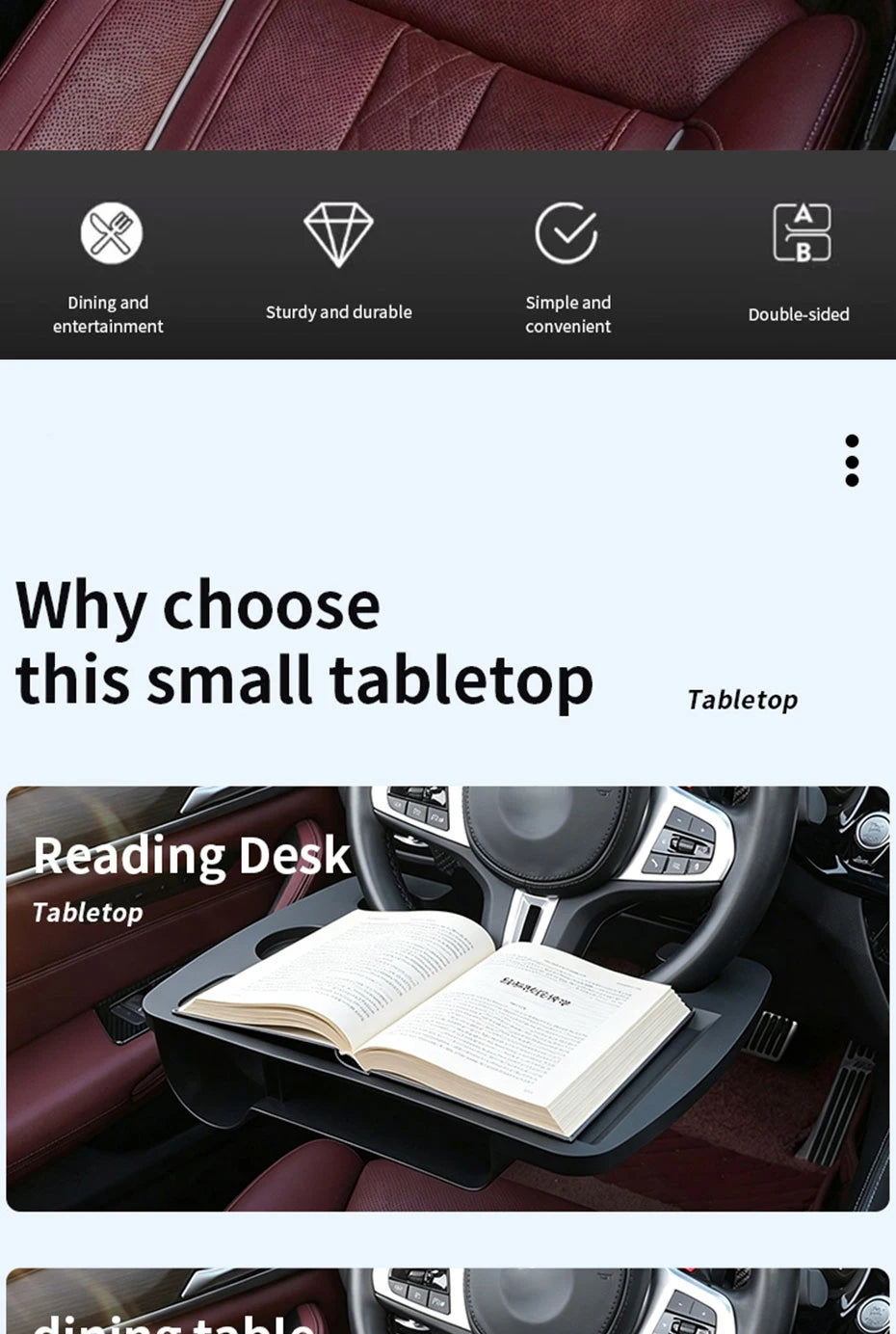 SEAMETAL Car Steering Wheel Food Tray Multifunctional Large Temporary Desktop for Car Interior Universal Laptop/Tablet Holder