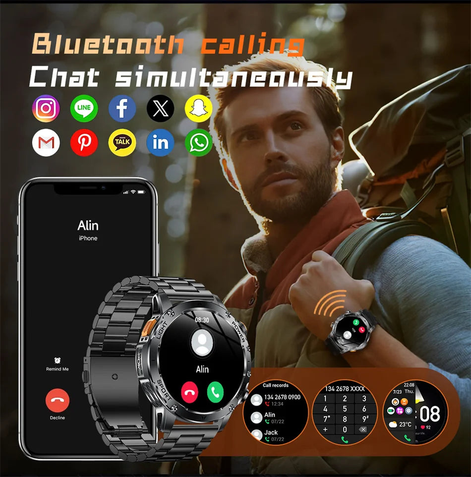 Bluetooth Bel Sports Smartwatch met LED Zaklamp