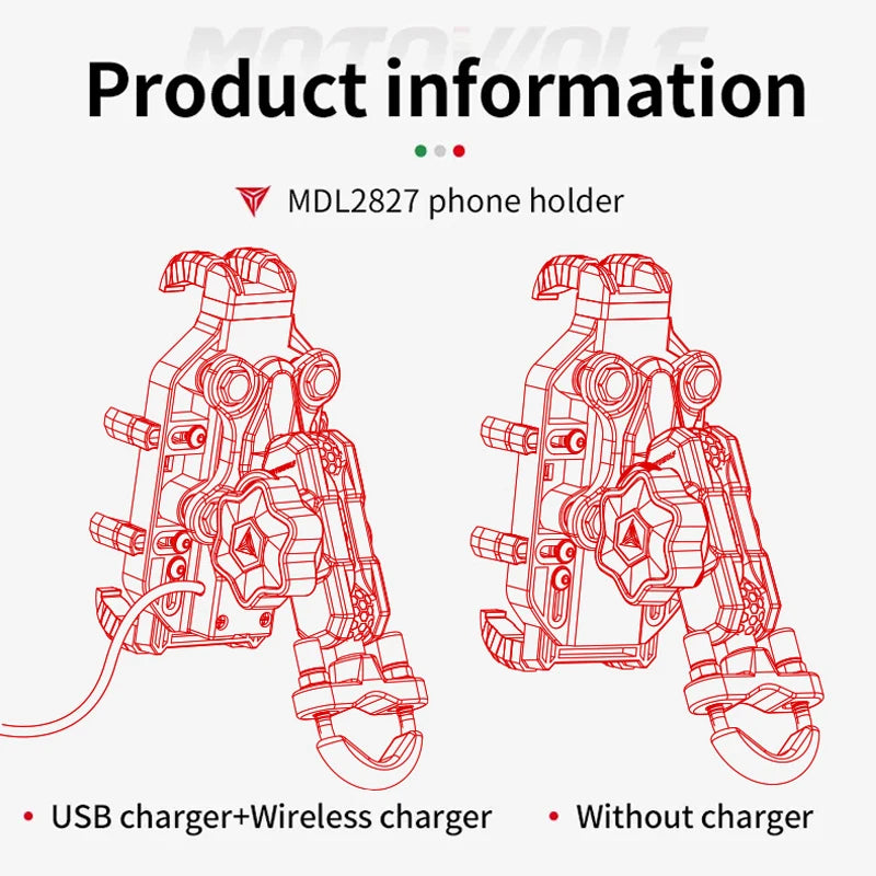 Motorcycle Wireless Charging Phone Mount with 360° Rotation Holder