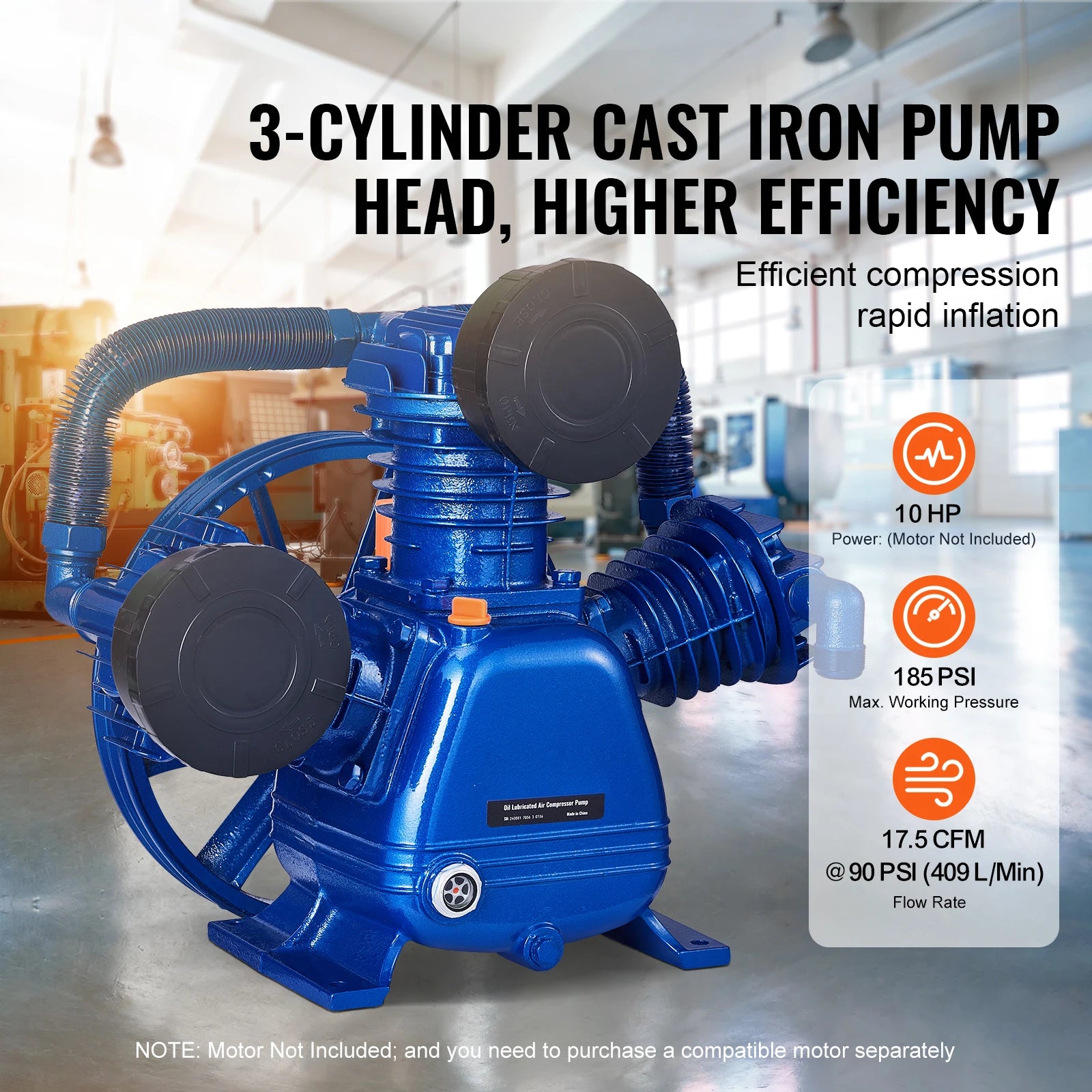 10HP 3válcový vzduchový kompresorový hlava čerpadla dvoustupňový 185 PSI
