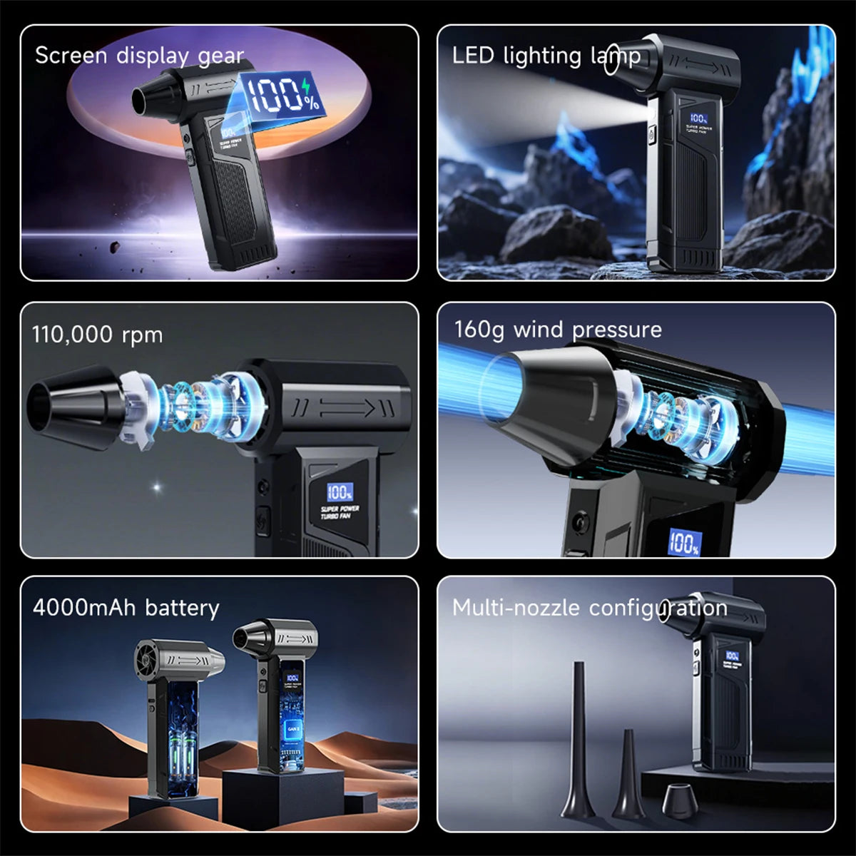 【2025 New】Wireless Jet Fan Brushless Motor Turbo Air Blower For Car Cleaning With LED Light Digital Display Portable Outdoor Use 