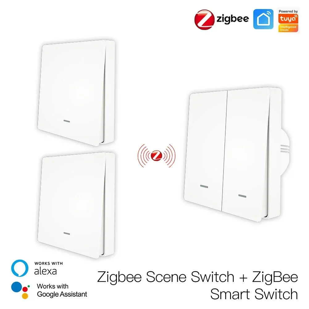 MOES Tuya ZigBee Light Switch with Transmitter Kit No Neutral Wire No Capacitor Required works with Alexa Google Home Smart Life