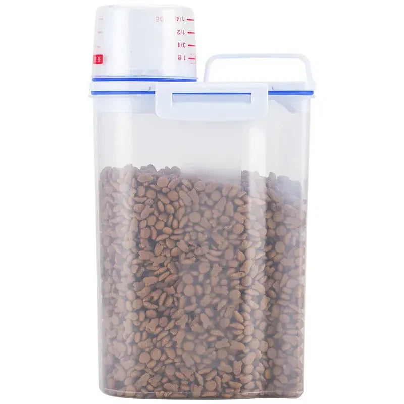 1.5kg/2kg Dog Cat Food Pail Plastic Storage Tank with Measuring Cup Container Moisture-proof Sealed Jar Pet Supplies Accessories 
