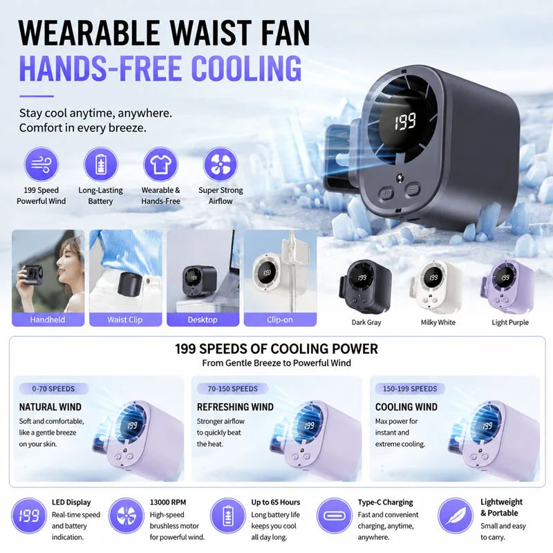 Tragbarer Clip-on-Ventilator mit LED-Licht