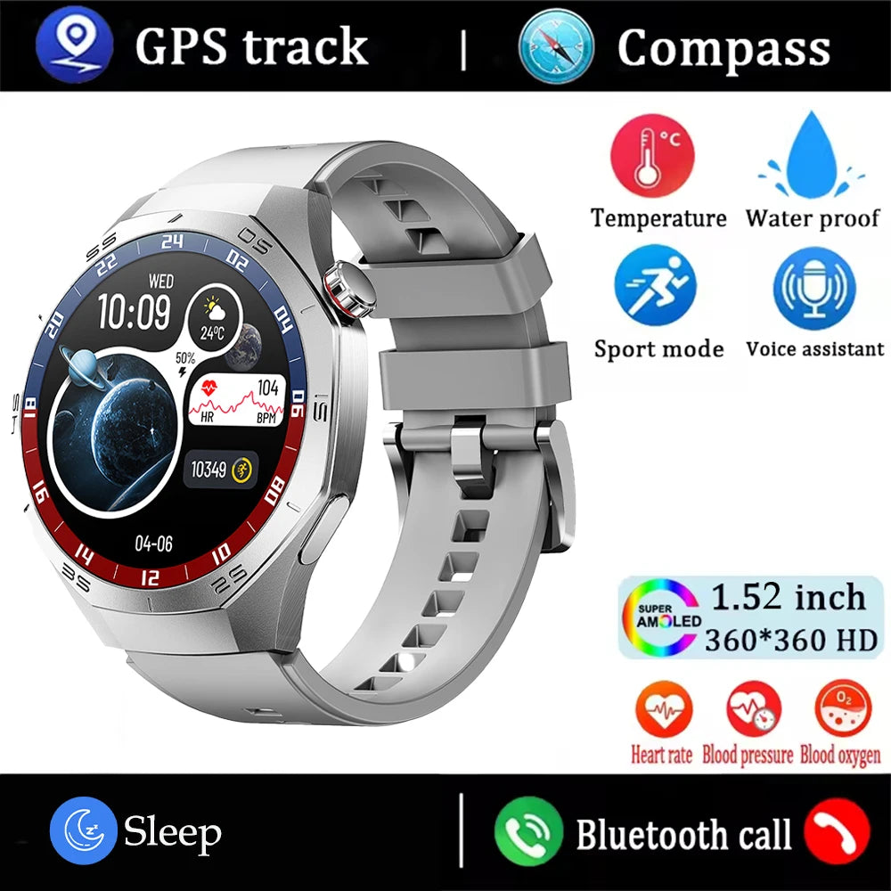 2025New For Android and ios Smart Watch Men AMOLED Screen GPS Motion trajectory Heart Rate Bluetooth Calls SmartWatch Waterproof 