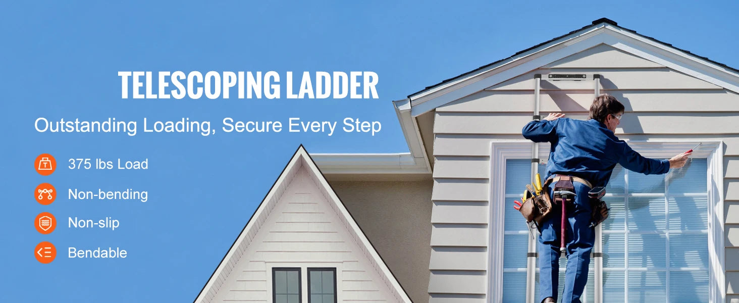 SucceBuy Telescoping Ladder 12.5 FT Aluminum One-Button Retraction Collapsible Extension 375 LBS Capacity w/Non-Slip for Home RV