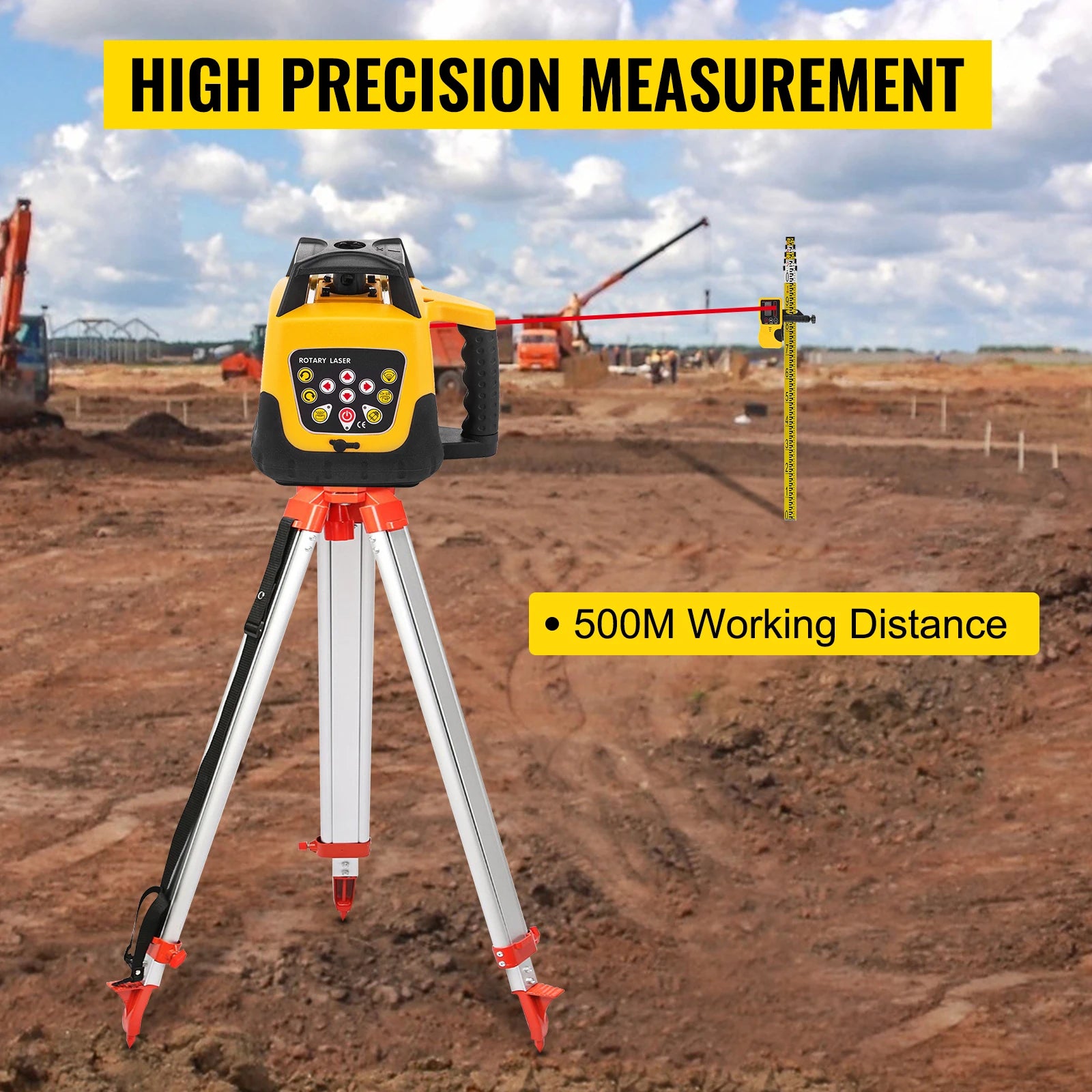 Rotary Laser Level Kit with Tripod and Staff