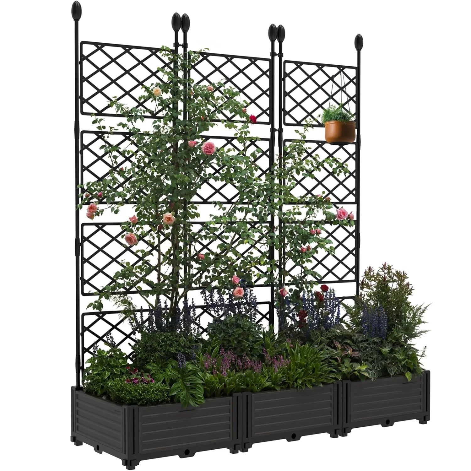 3-Piece Raised Planter Box with Trellis for Climbing Plants