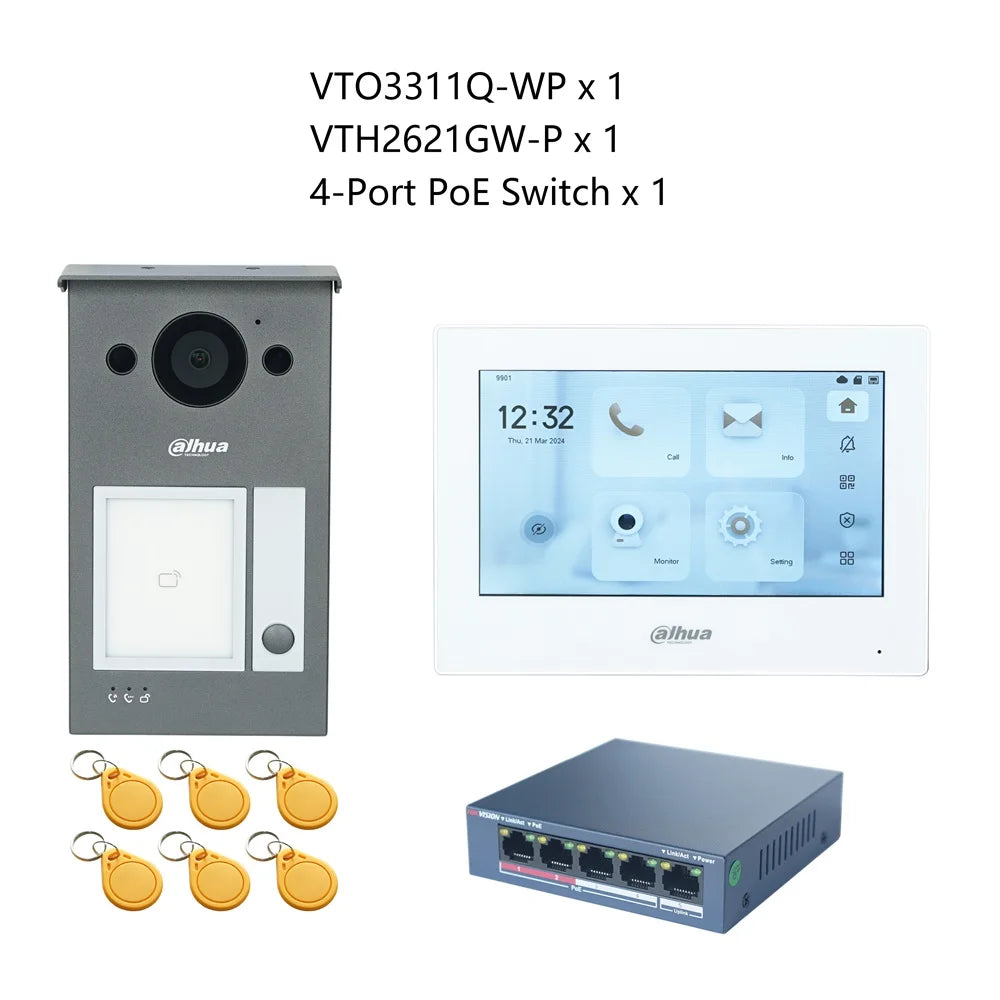 Dahua IP Video Intercom KIT,VTO3311Q-WP & VTH2621GW-P & PoE switch, P2P Cloud, Door bell 1, 2 ,3 ,4 buttons are adjustable Spy-shop.com