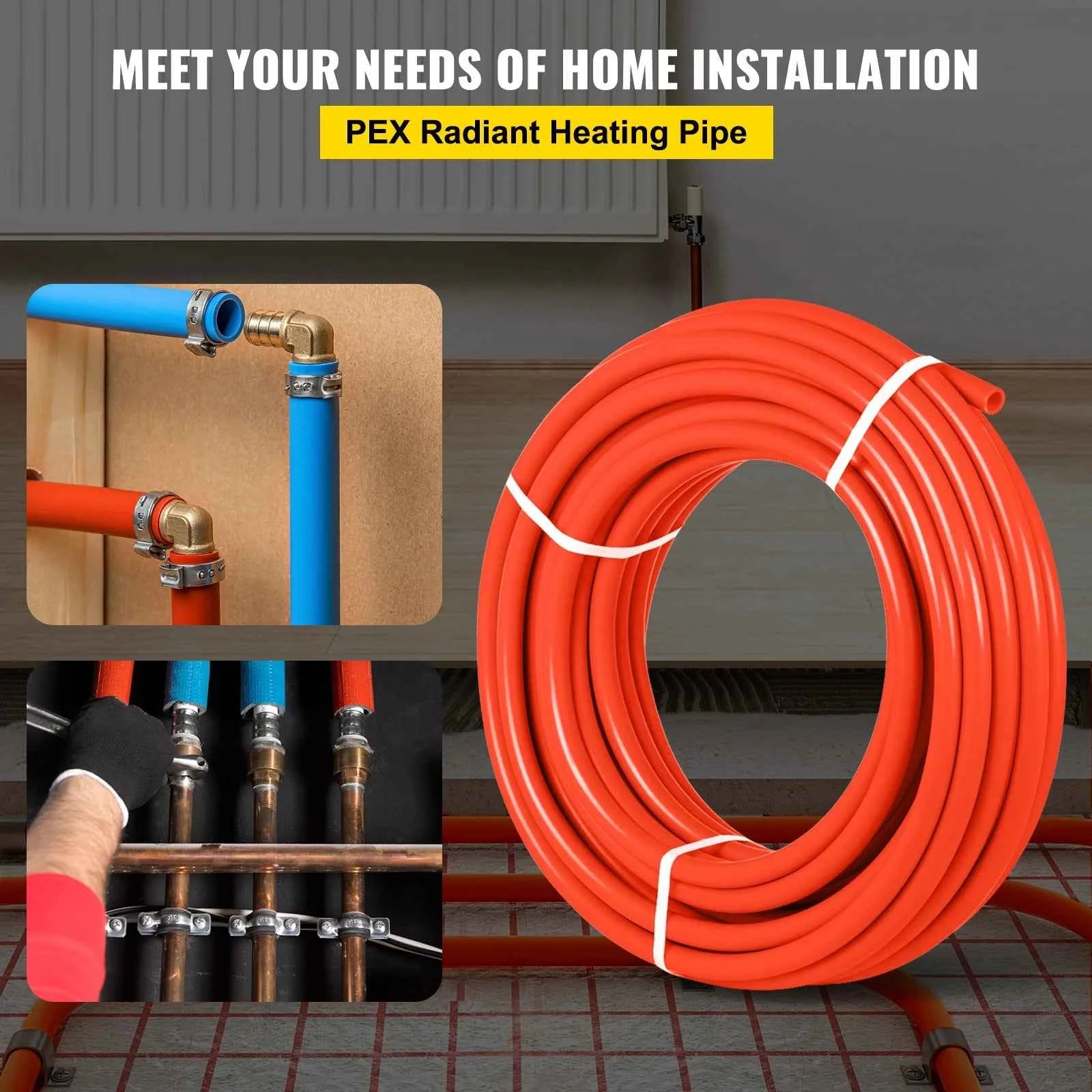 VEVOR 1/2Inch x 1000ft Pex with Tubing Oxygen Barrier O2 EVOH Red Radiant Floor Pipe Heating Systems-Pex Hot And Cold Water Pipe