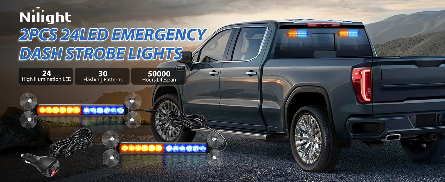 Nilight Automotive Strobe Traffic Advisor Light Bar 2-1 Dash Warning Safety Flashing Light Front/Rear Off-Road Truck Accessories
