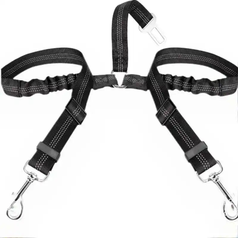 Cinturón de seguridad ajustable para dos perros con correas elásticas
