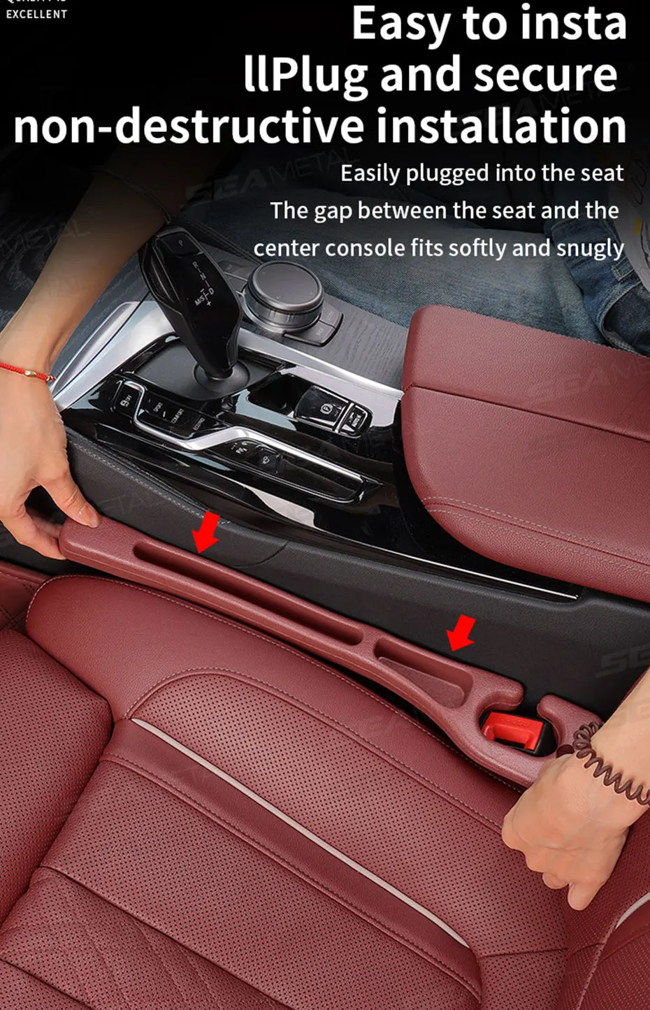 SEAMETAL 2Pcs Car Seat Gap Filler Organizer Flexible Center Console Crevice Filling Strip Seat Side Filler with Expandable Hole