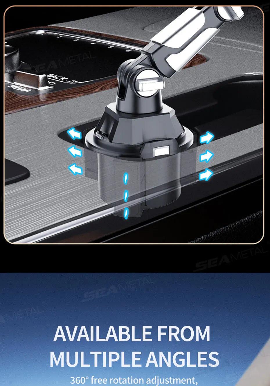 SEAMETAL Car Phone Mount on Cup Holder 6.5-9.5CM Adjustable Base Tablet/Phone Holder 360-Degree Flexible Rotation Phone Stand