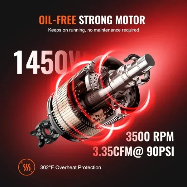 Bezolejový vzduchový kompresor 6,3 galonu, 2 HP, 3,35 CFM, 90 PSI, tichý 70 dB