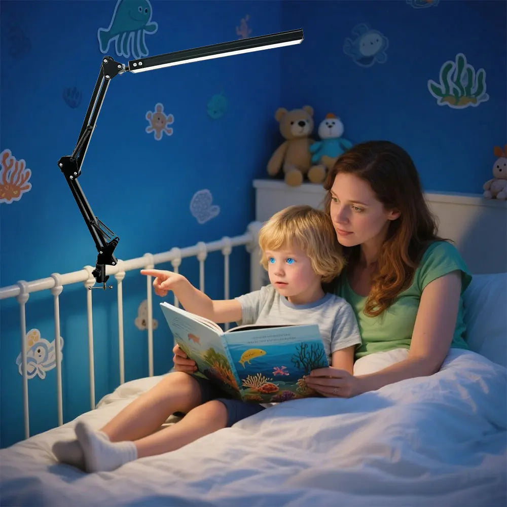 Stolní LED lampa s upevňovací svorkou, otočným ramenem a 3 režimy svícení