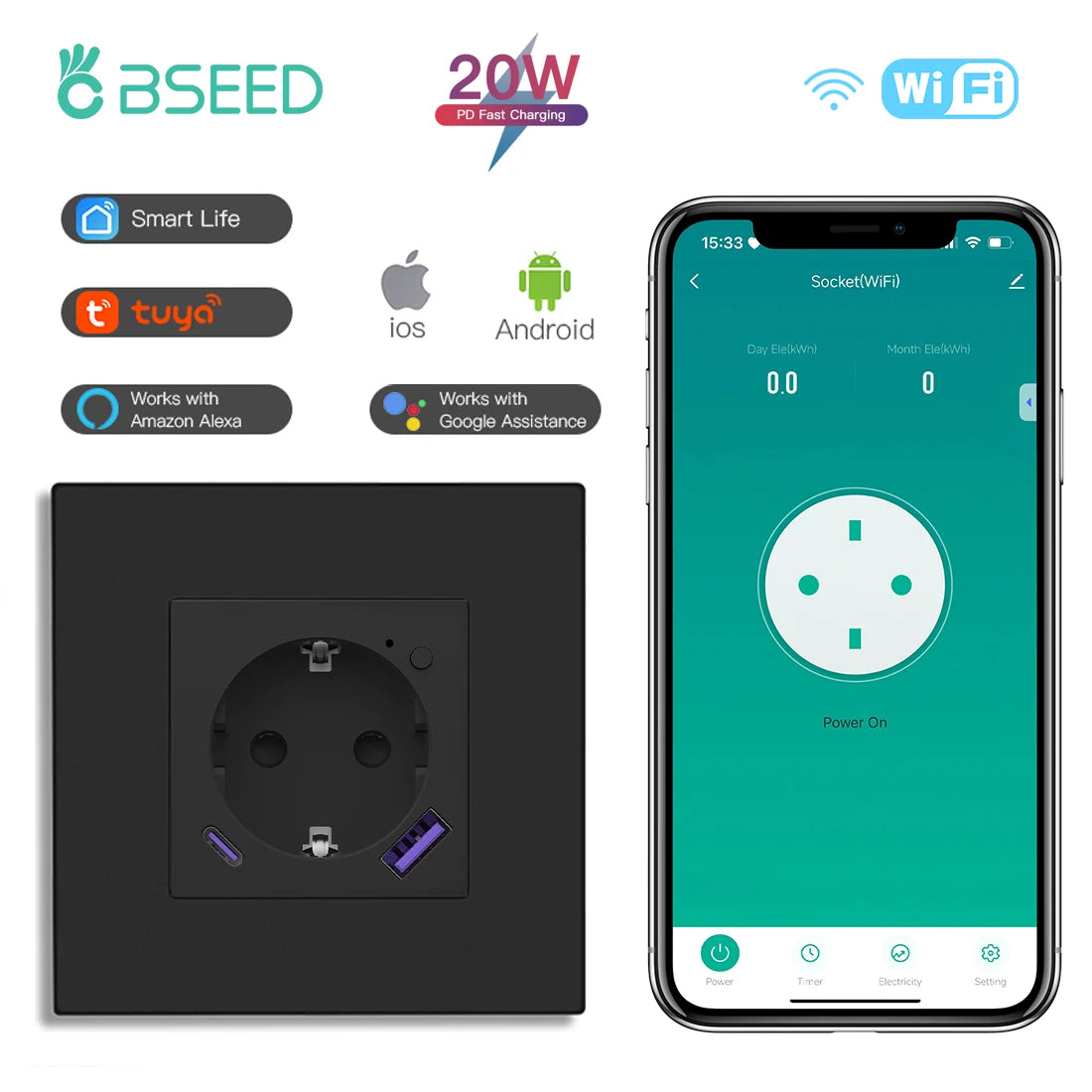 Wi-Fi Wall Socket with USB-C Charging - Options