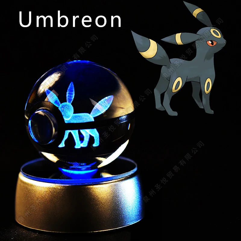 Pokemon Crystal Ball 3D Pikachu Gengar Mewtwo Night Light Lamp Pokeball 3D Glass Pokemon Crystal Ball Statue Kids Birthday Gift 