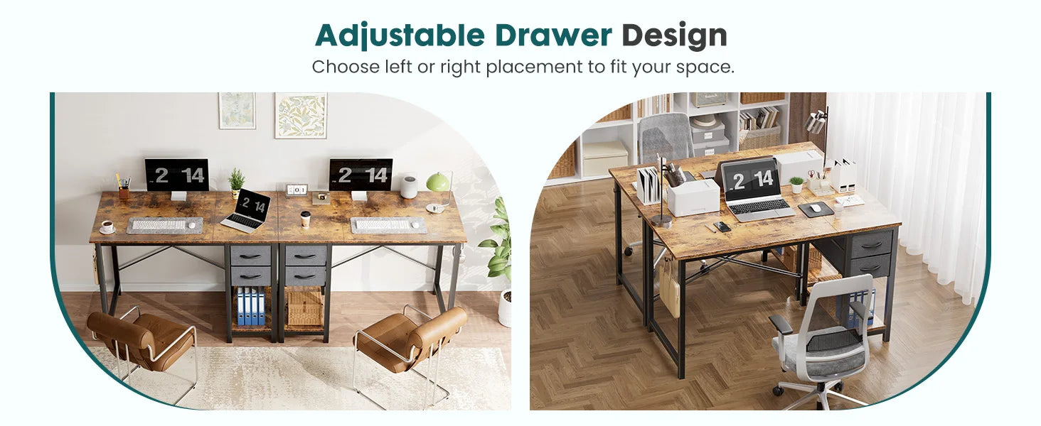 Modern Computer Desk with Drawers and Adjustable Storage Shelf