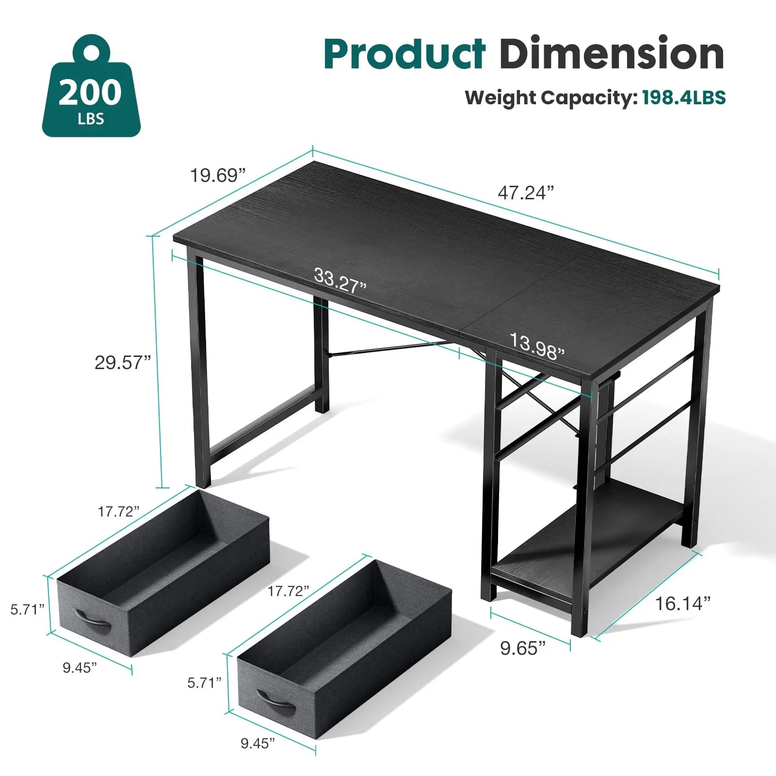 Modern Computer Desk with Drawers and Adjustable Storage Shelf