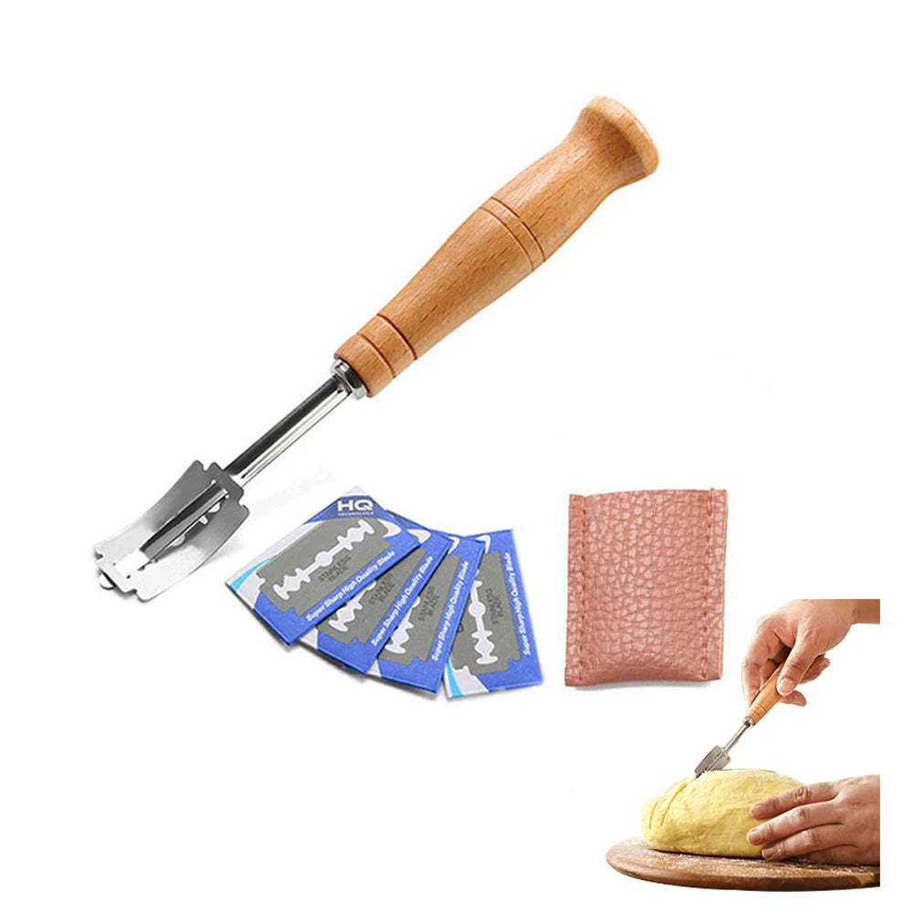 Wooden-Handle Bread Scoring Lame with Blades