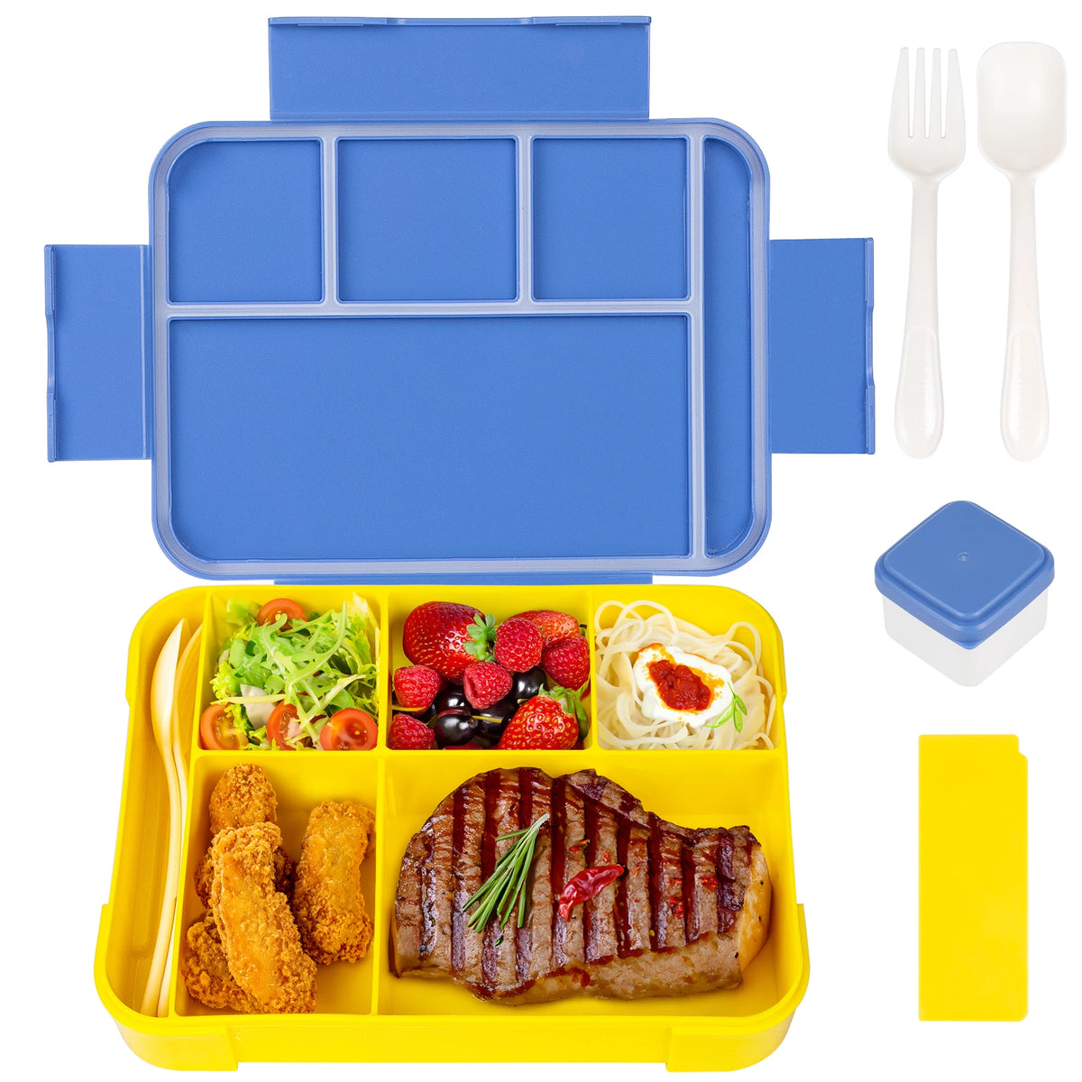 Caixa de almoço bento com divisórias, 1330ml, com talheres