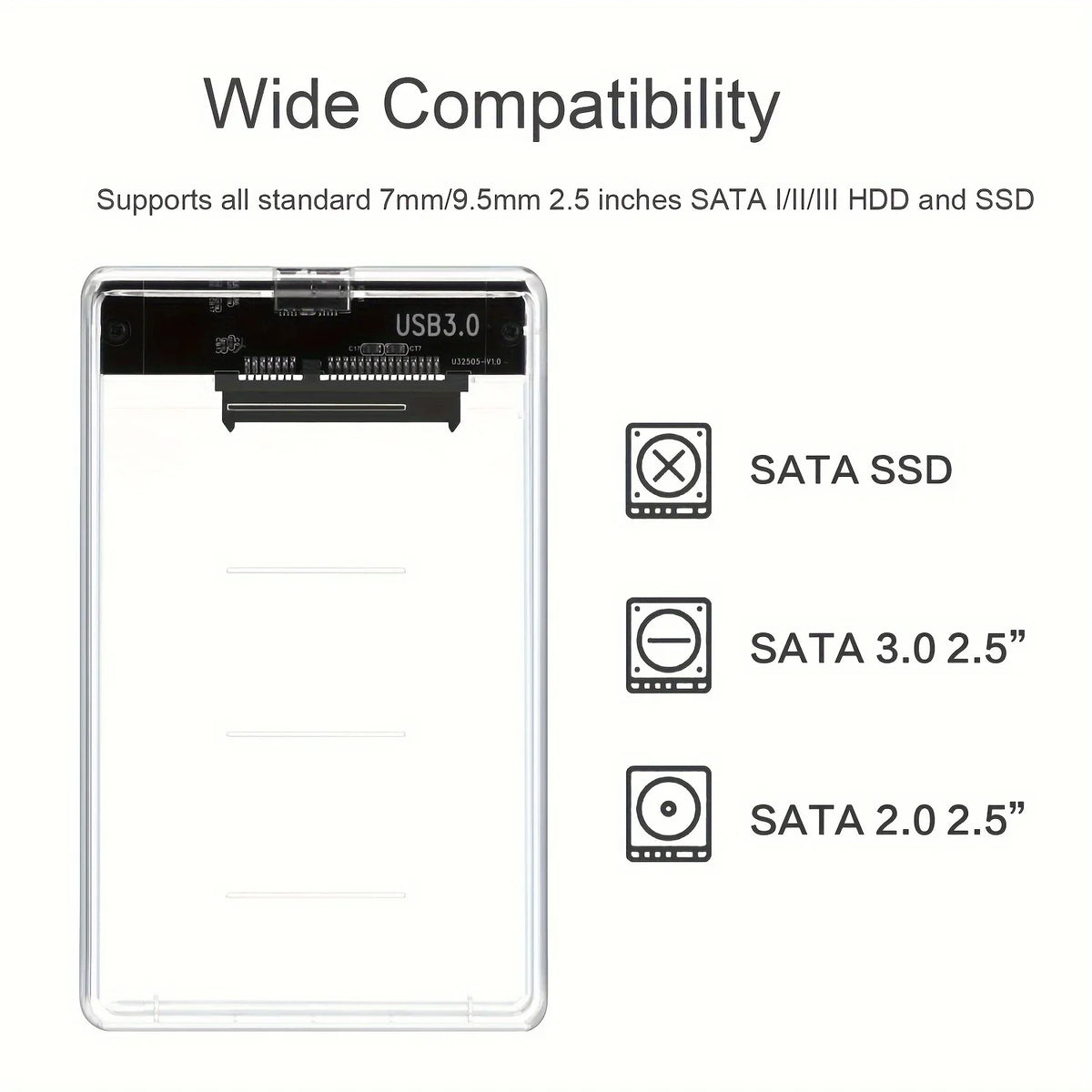 Transparent 2.5-Inch SATA HDD/SSD USB Enclosure