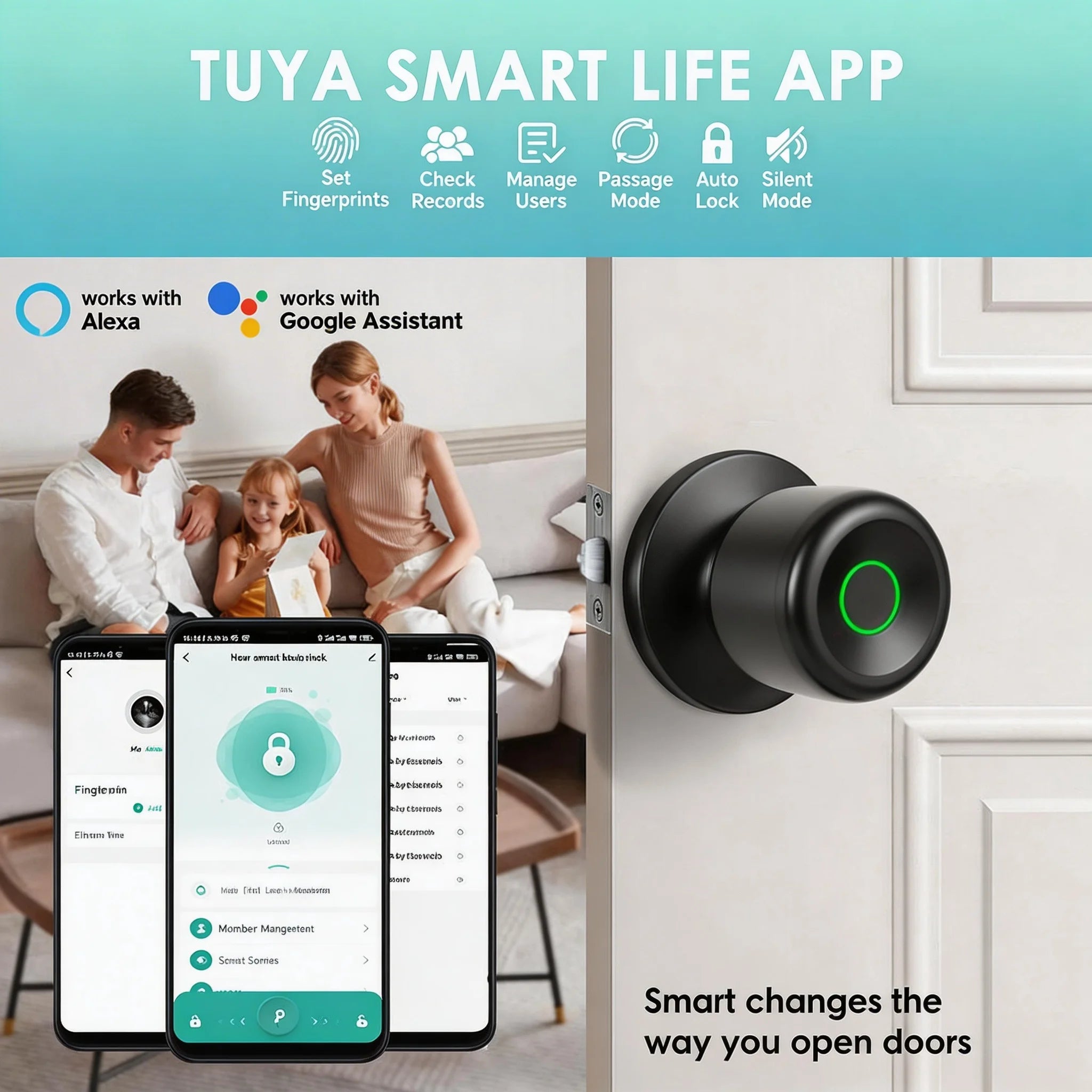 Smart Fingerprint Door Knob Lock with App Control