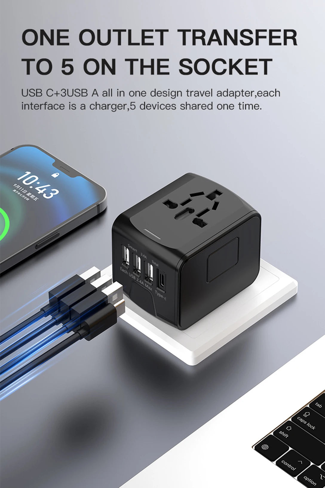 Universal Travel Adapter with USB Charging Ports