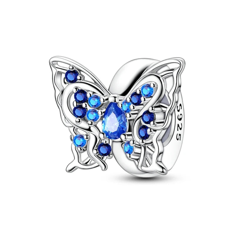 100% 925 Sterling Silver Rainbow Zircon Colorful Butterfly Dragon Shaped Silicone Stopper Charms Beads Fit DIY Bracelets Jewelry 