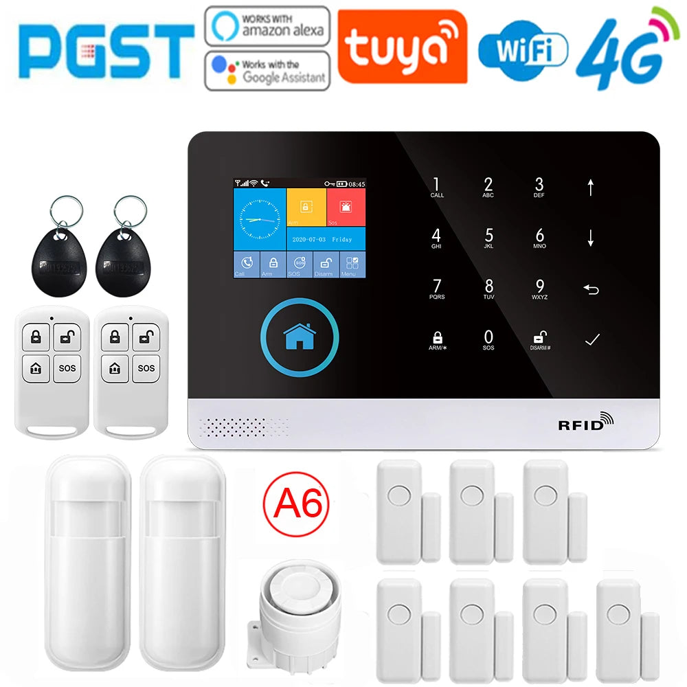 PGSTs siste versjon alarmesystem, WiFi, 4G, Tuya smart home sikkerhetsalarm, Alexa intelligent stemmekontroll, APP push-funksjon