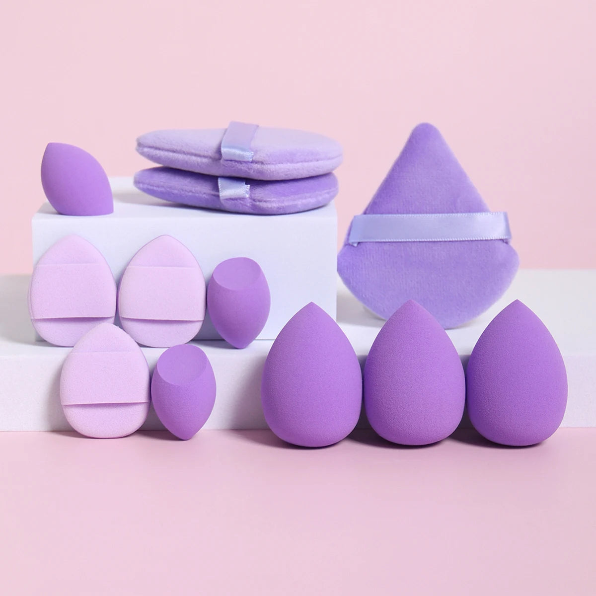 12-Piece All-Purpose Makeup Sponge Set, Made of 3 Loose Powder Puffs, 3 Mini Air Cushion Puffs, 3 Beauty Eggs and 3 Mini Beauty 