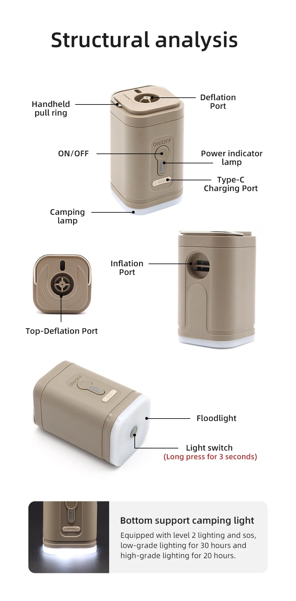 Mini pompe à air rechargeable avec lumière