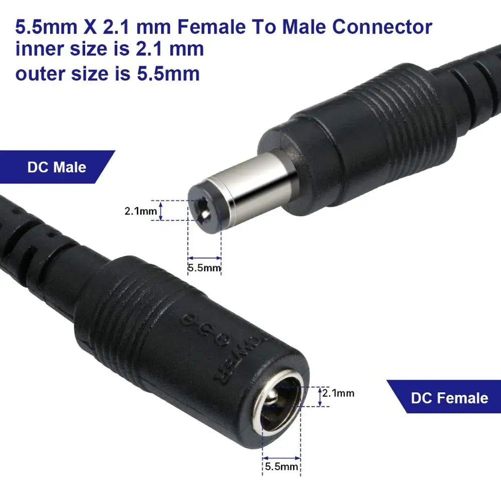 1/5/10 Pcs 5.5x2.1mm DC Male Female Power Plug Cable Wire Jack Adapter Connector for CCTV Single Color 3528 5050 LED Tape Light 