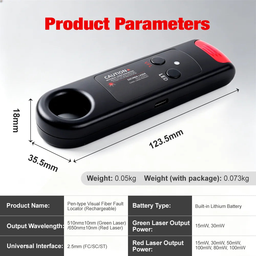 USB-C Rechargeable Fibre Visual Fault Locator