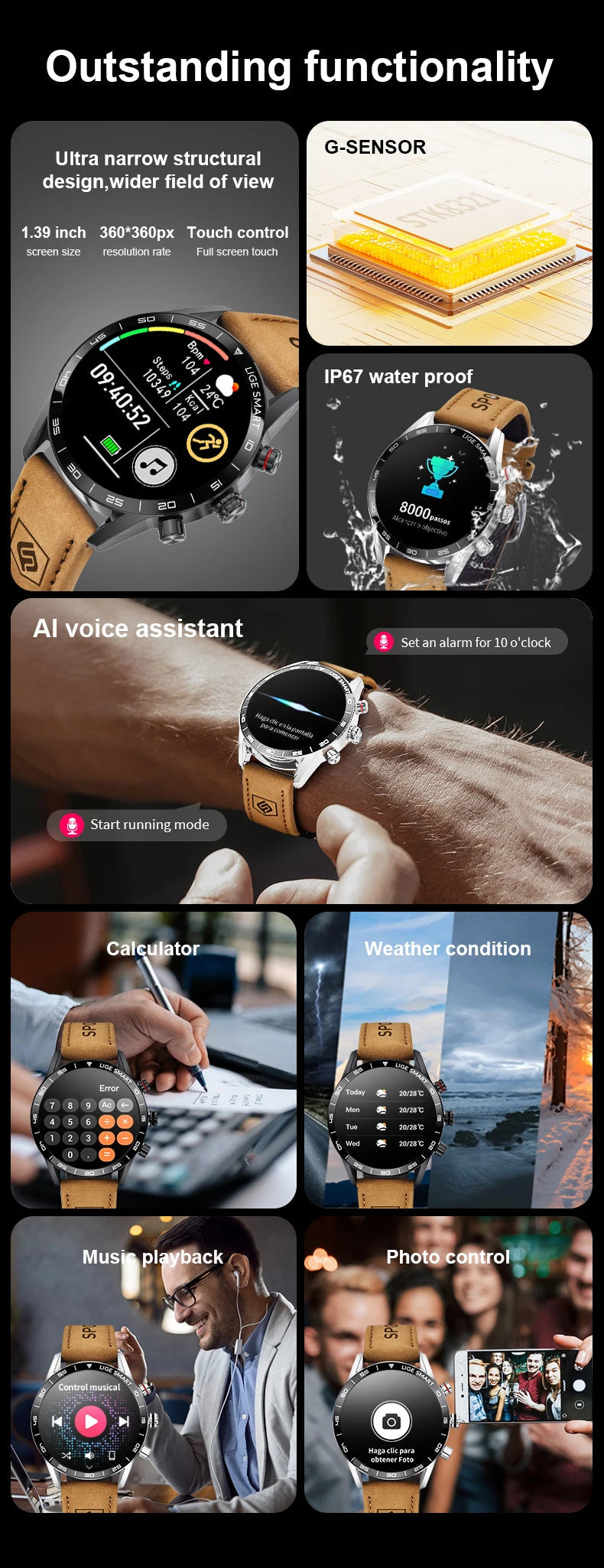 LIGE 2024 New Rugged Military GPS Smart Watch Men AMOLED HD Screen Heart Rate Bluetooth Call Waterproof Outdoor SmartWatch 