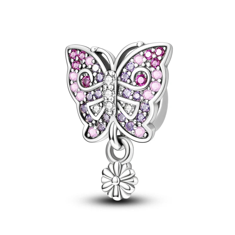 100% 925 Sterling Silver Rainbow Zircon Colorful Butterfly Dragon Shaped Silicone Stopper Charms Beads Fit DIY Bracelets Jewelry 