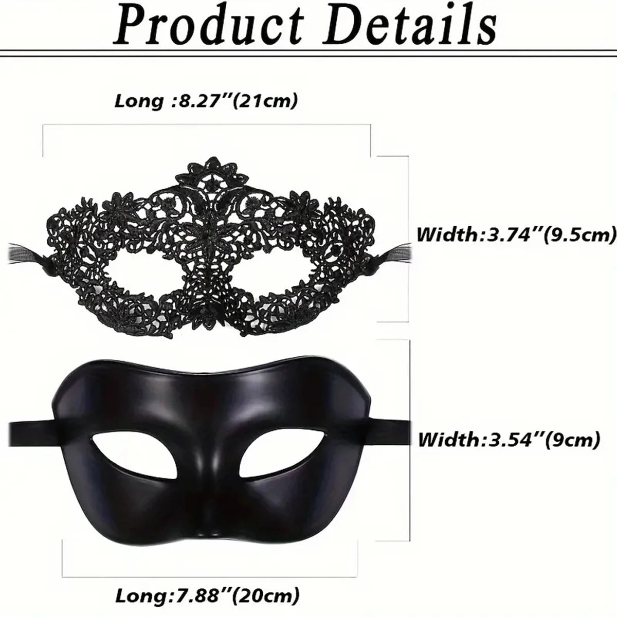2pcs Elegant Black Lace Masquerade Mask Set for Couples - Perfect for Venetian Party, Mardi Gras, and Halloween Celebrations 