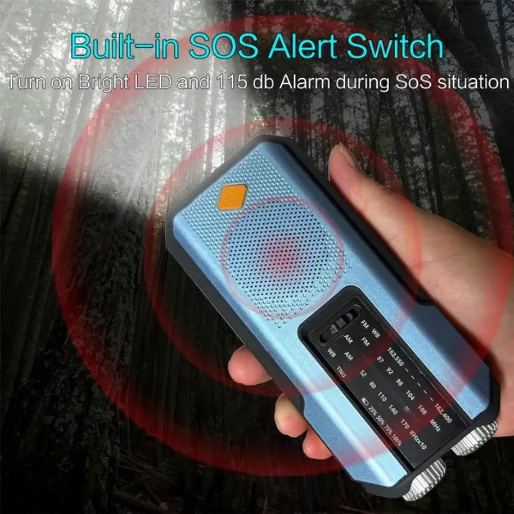 Weather Radio Emergency Multifunctional Radio FM AM WB Hand Crank Solar USB Charging 2000mAh Power Bank LED Flashlight Torch 