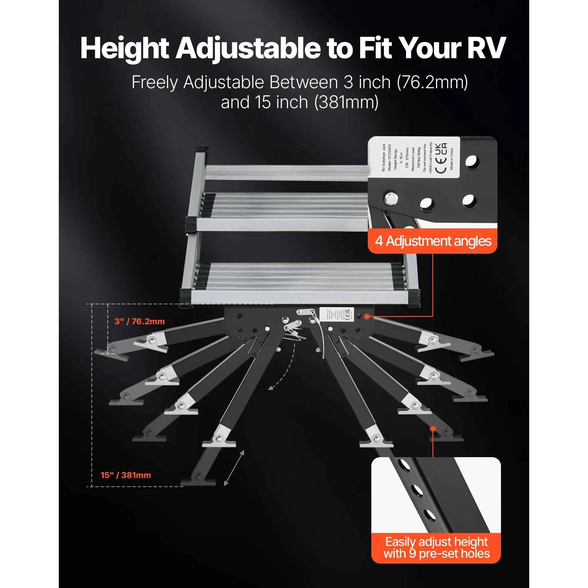 VEVOR RV Step Stabilizer Height Adjustable Camper Stair Stabilizers for 5th Wheels Travel Trailer Adjustable from 3in to 15in