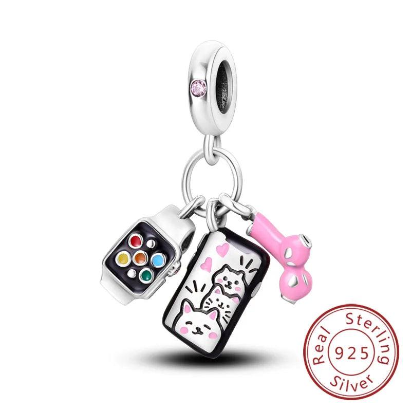 Fit Original 925 Sterling Silver Charms Beads Bow Perfume Bottle Pink Charms for Women Fine DIY Birthday Jewelry Gifts 